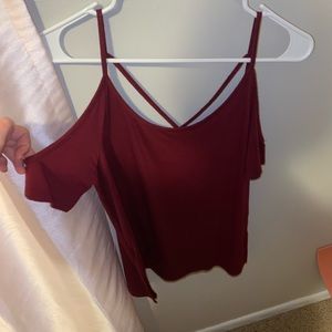 red off the shoulder tee